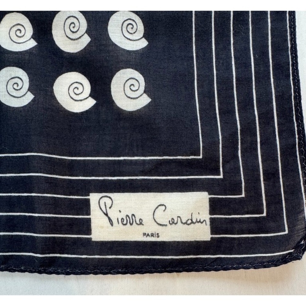 Vintage 21" Pierre Cardin Scarf Bandana Head Wrap Black White Cotton made France